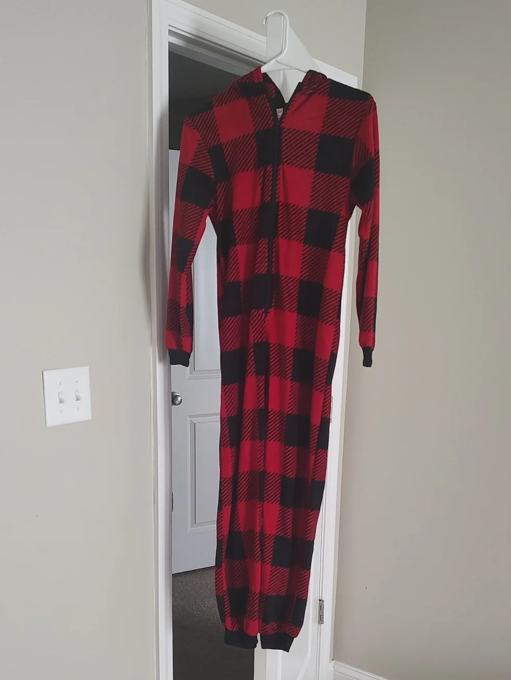 Cat & Jack Red and Black Buffalo Plaid Hooded One-Piece Pajamas
